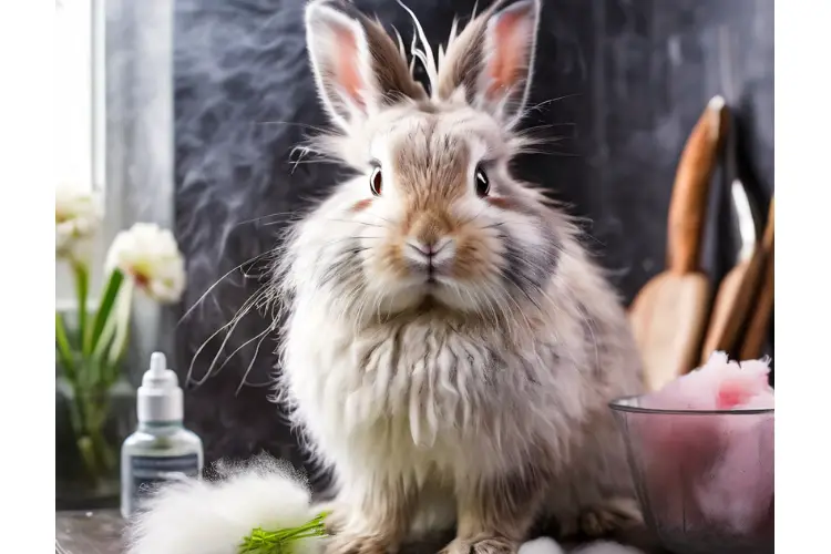angora rabbit in salon